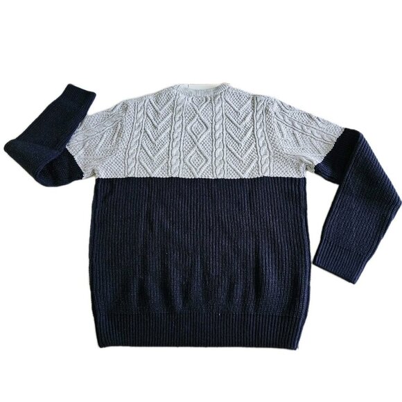 Alcott Sweater Mens XL Gray Navy Colorblock Cable Ribbed LS Crewneck Preppy Gorp - Picture 16 of 16